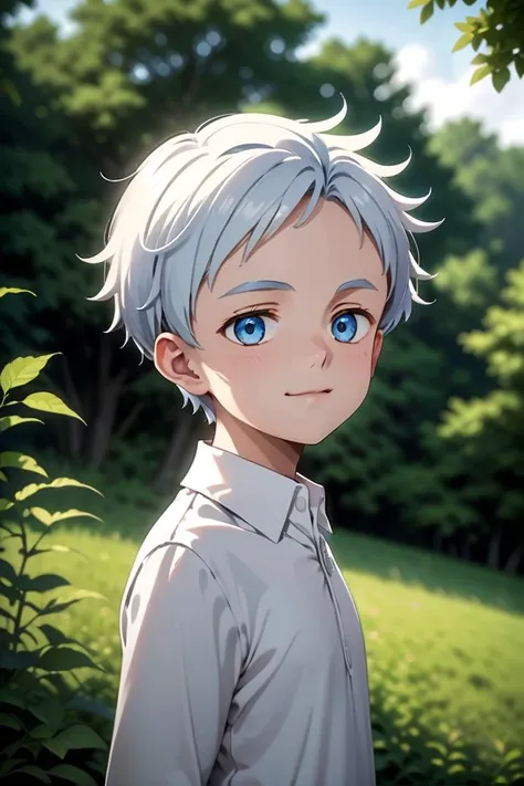 <lora:neverland_norman-000022:0.6>
one *************** named neverland_norman, standing alone in outdoors next to green open plains, he has blue colored eyes, he has white hair and he is wearing a white collared shirt,
draw it in the style of The promised Neverland,
The soft lighting and detailed surroundings create an immersive environment where imagination runs wild hyper-detailed,
hyper-detailed face, high quality visuals, dim Lighting, sharply focused, octane render, 8k UHD