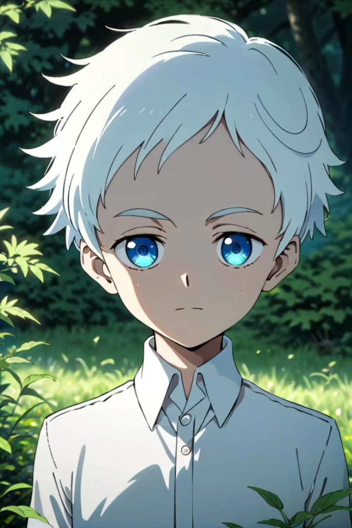 <lora:neverland_norman-000022:0.6>
one -yeld boamed neverland_norman, standing alone in outdoors next to green open plains, he has blue colored eyes, he has white hair and he is wearing a white collared shirt,
draw it in the style of The promised Neverland,
The soft lighting and detailed surroundings create an immersive environment where imagination runs wild hyper-detailed,
hyper-detailed face, high quality visuals, dim Lighting, sharply focused, octane render, 8k UHD