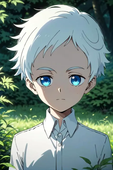 <lora:neverland_norman-000022:0.6>
one *************** named neverland_norman, standing alone in outdoors next to green open plains, he has blue colored eyes, he has white hair and he is wearing a white collared shirt,
draw it in the style of The promised Neverland,
The soft lighting and detailed surroundings create an immersive environment where imagination runs wild hyper-detailed,
hyper-detailed face, high quality visuals, dim Lighting, sharply focused, octane render, 8k UHD