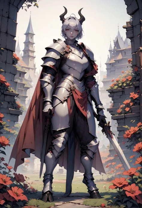 score_9, score_8_up, score_7_up, score_6_up, score_5_up, score_4_up, BREAK rating_safe,
1girl, female demon, muscular, fantasy, grey skin, hooves, horns, knight armor, holding sword, black rose field, red cape,
<lora:Astraali_MOGU_PONY:1>
