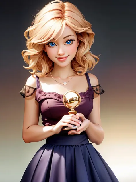 Realistic photo of a beautiful l1ndyb woman, 1girl, solo, looking at viewer, smile, blue eyes, skirt, blonde hair, dress, jewelry, necklace, realistic, soft lighting, professional Photography, Photorealistic, detailed, RAW, analog, sharp focus, 8k, HD, DSLR, high quality, Fujifilm XT3, film grain, award winning, masterpiece<lora:l1ndyb:1.0>