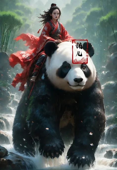 32k,RAW photo,ultra high res,best quality,masterpiece):1.2,(wide shot, wide-angle lens,Panoramic:1.2),super vista, super wide AngleLow Angle shooting, super wide lens,
(realostic,photo realistic):1.2,
professional lighting,(professional photo),perfect anatomy,sharp focus,(highly detaild),bamboo grovewater(Real waterRealistic waterflowing water:1.0)ripples
a girl riding on a large panda, in the style of zhang jingna, chinese clothes,Milky skin, shiny skin
A shot with tension(sky glows red,Visual impact,giving the poster a dynamic and visually striking appearance:1.2),Chinese Zen style,impactful picture,
<lora:~Q?-panda:0.8>