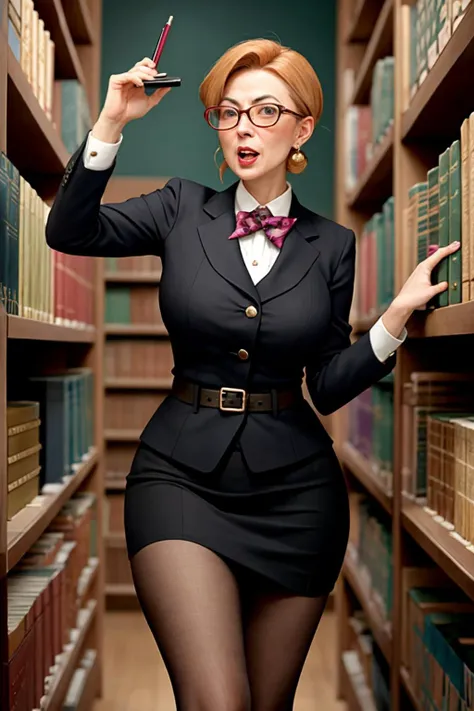 a strict woman librarian caught off-guard. an unexpected glimpse of something delightful.