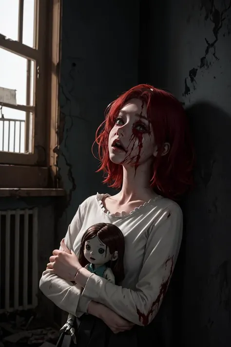 A young woman is trapped in a school with a cursed doll. she has a knife in her hands. She is (terrified and desperate:1.1) as she tries to escape from the doll, The doll is a (creepy and twisted:1.1) version of her best friend,who died in a car accident. The school is (dark and bloody:1.1),and there are some corpses,traps,and messages on the walls. The scene is (horrifying and gruesome:1.1),
<lora:epiNoiseoffset_v2:1>
<lora:GoodHands-beta2:0.75>
