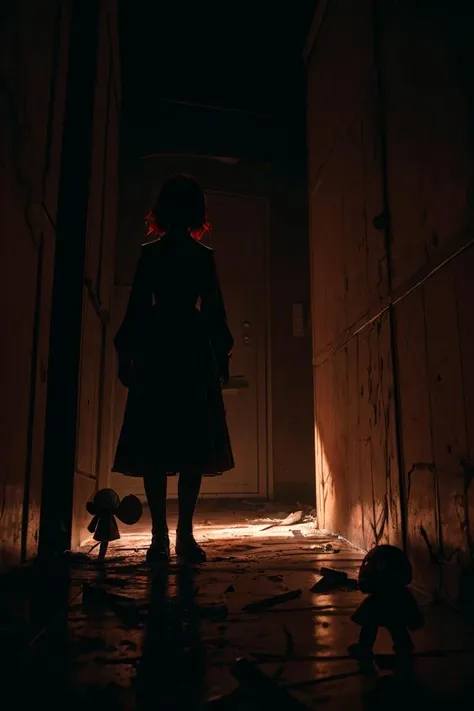 A young woman is trapped in a school with a cursed doll. she has a knife in her hands. She is (terrified and desperate:1.1) as she tries to (escape:1.2) from the doll, The doll is a (creepy and twisted:1.1) version of her best friend,who died in a car accident.
BREAK
The school is (dark and bloody:1.1),and there are some corpses,traps,and messages on the walls. The scene is (horrifying and gruesome:1.1),
<lora:epiNoiseoffset_v2:0.75> dark backlighting, cinematic lighting, dark atmosphere
<lora:add_detail:0.35>
<lora:GoodHands-beta2:0.75>