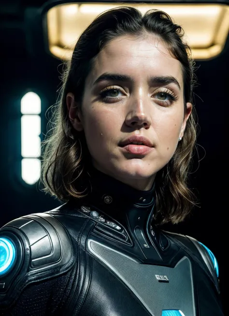 full color sci-fi portrai photo of a stunning intricate 30 year old sks woman wearing cyber leather armor, illustration portrait cyberpunk, futuristic neon reflective wear,  by Gerda Taro, natural lighting,  ((metart)) <lora:skin_slider_v2_1_FACE:0.7>, Detailed render, sci-fi, robot parts, ismail inceoglu dragan bibin  rene margitte illustrated, perfect face,  ((tattoo)), matte skin, pores, wrinkles, hyperdetailed, hyperrealistic, Moody Lighting, Hasselblad Award Winner, Soft Diffuse Lighting,  Smirk, machine face, fine details, realistic shaded, intricate, elegant,, ana de armas <lora:lora-small-ana-de-armas-v1:0.2> <lora:locon_anadearmas_v1_from_v1_64_32:0.4> anadearmas-ti
