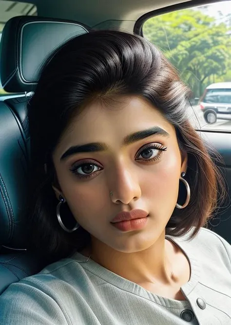 <lyco:Ketika Sharma:1>, ultra realistic, skswomen, upper body, selfie in a car,(face portrait:1.2),(PERFECT FACE DETAILS),
