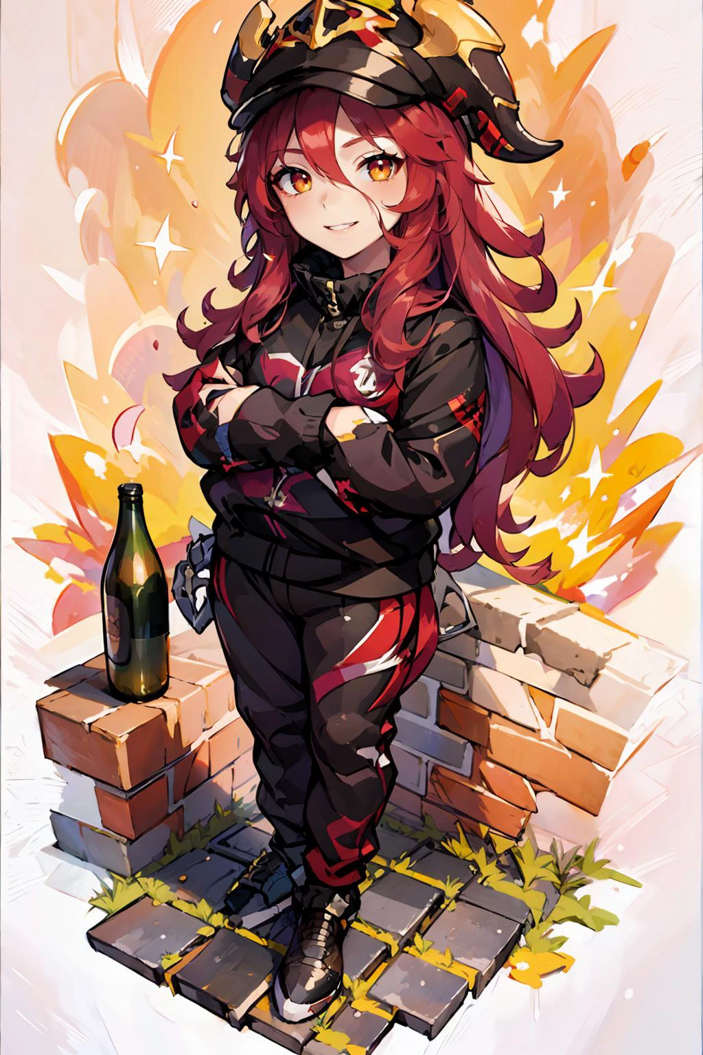 , <lora:Gopn1k:1> Gopn1k, track suit, jacket, pants
, <lora:flatcap3-10:0.8> (flat cap:1.2), 
, <lora:mym-nvwls-v1:1> defMym, horns, dragon tail, (squat:1.1), full body, (from above:1.2)
<lora:lihui4JXK-b2-bf16-128-128-1-re1-ep3-768-DA-5015fix:1> (white background:1.5), [(white background:1.5),::5], isometric, (chainlink fence, bottles, collapsed brick wall:1.3), best quality, masterpiece, ultra high res, detailed skin, high detail,