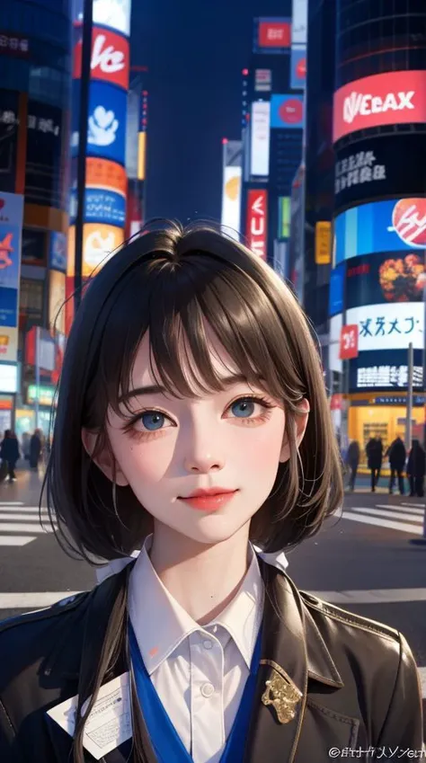 A woman in a black jacket standing in a city street - SeaArt AI