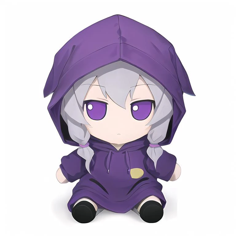 <lora:FUMO:1> masterpiece, best anatomy, best quality, (white background), chibi, 1guy, solo, (purple_hoodie),