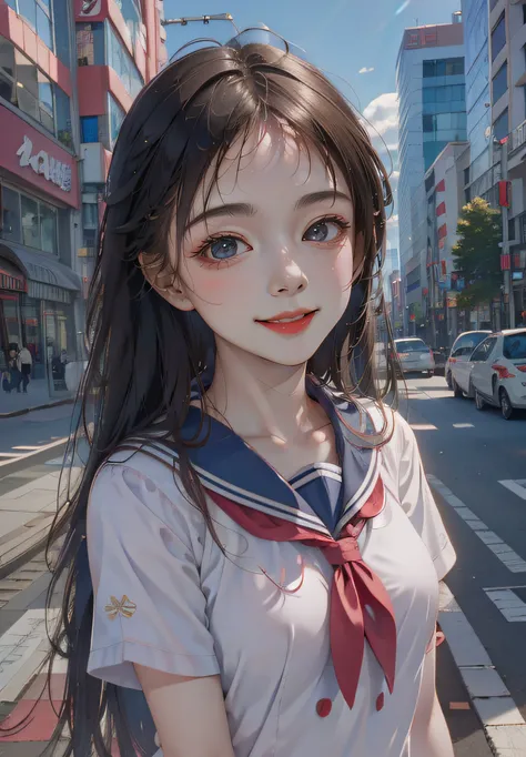 1 girl,solo,(8k, best quality, masterpiece:1.2), (realistic, photo-realistic:1.37), ultra-detailed,beautiful detailed sky,night,dynamic angle,siting, dating,(nose blush),(smile:1.15),(closed mouth),beautiful detailed eyes,(smile:1.15),(closed mouth),dynic angle,beautiful detailed eyes,small_breasts,slim body,nipples show through,showing nipples,nipple chubby, covered nipples,sailor suit,street, city view, outdoor, shibuya \(tokyo\), shinjuku \(tokyo\),fashi-girl,red lips,makeup,realistic,<lora:fashigirl-lora-v5-128dim-20ep-novae:0.5>, <lora:ran:0.4>,PerfectNwsjMajic,<lora:nwsjmajic_11:0.7>