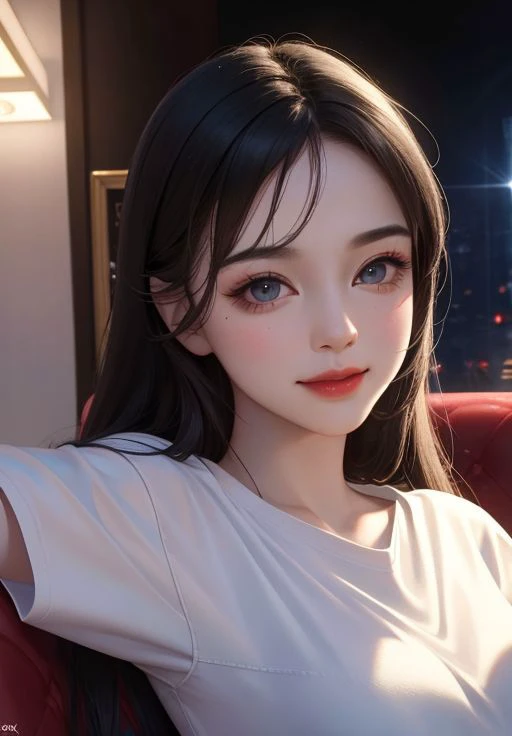 18 years old,sexy,porn,black hair,black eye, fashi-girl,red lips,makeup, 1girl,solo,looking at viewer,playful,small_breasts,slim body,dynamic angle, masterpiece, best quality, (extremely detailed CG unity 8k wallpaper, masterpiece, best quality, ultra-detailed, best shadow), (detailed background), (beautiful detailed face, beautiful detailed eyes), High contrast, (best illumination, an extremely delicate and beautiful), dynamic angle,beautiful detailed,professional lighting, photon mapping, radiosity, physically-based rendering, (8k, best quality, masterpiece:1.2), (realistic, photo-realistic:1.37), ultra-detailed,beautiful detailed sky,detailed cafe,night,sitting,dating,(nose blush),(smile:1.15),(closed mouth)