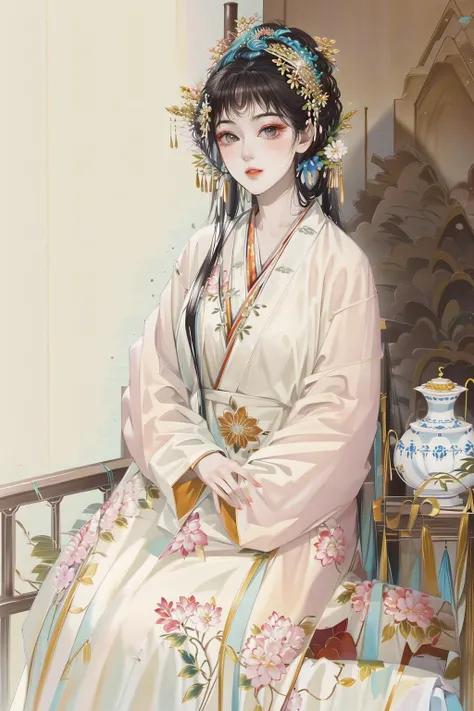 masterpiece, high quality,1girl,looking at viewer, white hair,long hair, east asian architecture, xqgirl,holding hands,sitting<lora:XF_BS2_Model_NAI:1>