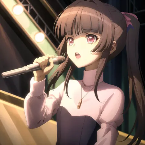 upper body, (pigtails), gdress, pendant, turtleneck, singing, concert, concert stage, (masterpiece, best quality, highres:1.3), perfect face, perfect lighting, highly detailed textures, skin indentation, best illumination, extremely detailed CG, best shadow, hyper detailed background, <lora:G-Shirabev2-000009:0.9>