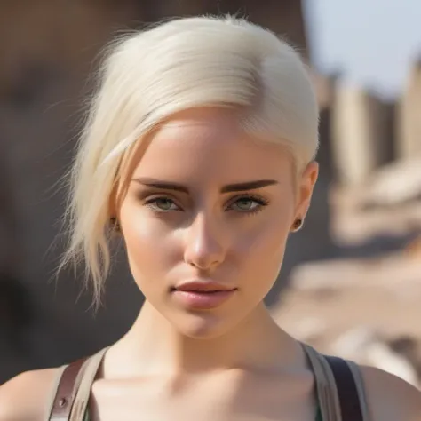 <lora:w00ds_sdxl-000014:1.1> w00ds, a close up portrait photo of 26 y.o woman in wastelander clothes, crew haircut, pale skin, slim body, background is city ruins, (high detailed skin:1.2), 8k uhd, dslr, soft lighting, high quality, film grain, Fujifilm XT3