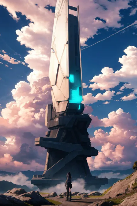 masterpiece, best quality, <lora:beamemitter-halo-richy-v1:1> beamemitter, sky, cloud, above clouds, cloudy, fog, blue sky, 1girl, solo, standing,