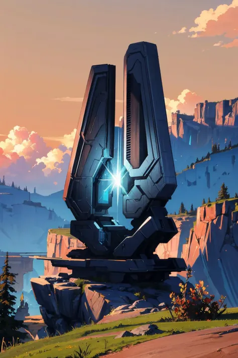 masterpiece, best quality, beamemitter, canyon, rock formations, orange stone, blue sky, monolith <lora:beamemitter-halo-richy-v1:1>
