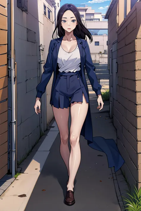 masterpiece, best quality, 1girl, walking in alley