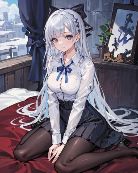 1girl,(wariza),cowboy shot, large breasts,
argusschool, <lora:ArgusSchoolV1:0.8>,shirt, light smile, black_pantyhose,(v arms), long sleeves, hand between legs,
