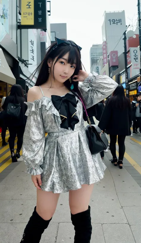 (YuiKasugano),
Location: Seoul, South Korea (Myeongdong Shopping District)
Outfit Description: The model showcases a seductive and sensual interpretation of Harajuku fashion, infused with Korean style influences. She wears a figure-hugging, asymmetrical dress in a vibrant color, featuring ruffles and a plunging neckline that accentuates her curves. Complementing the dress, she wears over-the-knee boots with a sleek design and accessorizes with statement earrings and a sleek hair accessory.
Shot Perspective and Focus: The shot is captured amidst the vibrant and bustling streets of Myeongdong, Seoul's popular shopping district. The focus is on the model's alluring gaze and confident stride, as she navigates through the crowd. The composition captures the harmonious blend of Harajuku and Korean fashion, creating a seductive and captivating image that celebrates both youthfulness and sensuality.
(masterpiece:1.2) (photorealistic:1.2) (bokeh) (best quality) (intricate details) (8k) (high poly) (ray tracing) (cinematic lighting) (sharp focus:1.5) (detailed face) (detailed pupils)