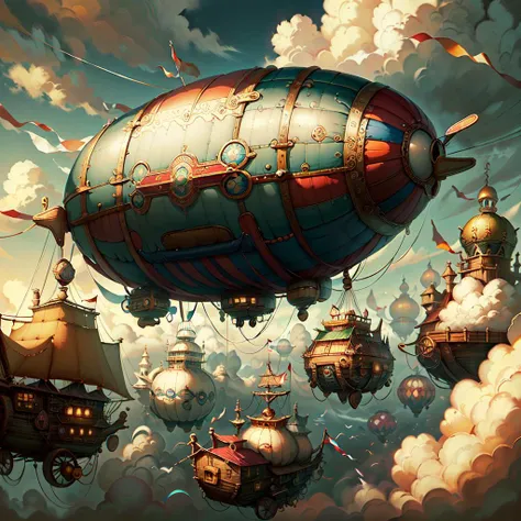 <lora:KazakPunkAI:0.9>, KazakPunkAI, dirigible, clouds