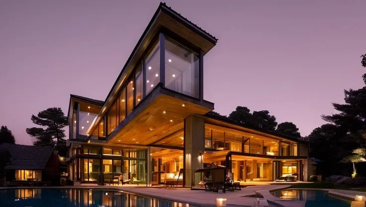 villa01,best quality,realistic,super detailed, nobody, landscape, architecture,Residential buildings in the mountains, Tadao Ando style, exposed concrete, rectangular building, modernism style, people view, dusk, high quality, architectural photo, 8K <lora:NH-1:0.9> <lora:house_architecture_Exterior_SDlife_Chiasedamme:0.4>