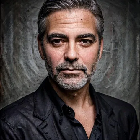 a high quality, professional portrait of george clooney, masterpiece, ultra realistic, extreme photo realism, rich colors, deep colors, dark blacks, bright whites, sharp focus, image_sharpener,