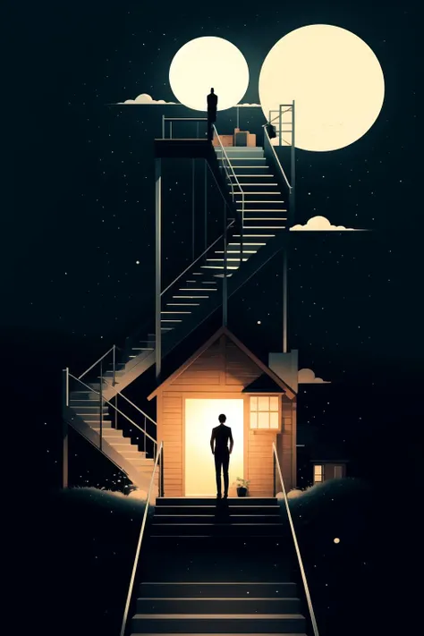<lora:平颿ç»:0.9>,ch,stairs,moon,silhouette,star \(sky\),solo,sky,night,starry sky,1boy,full moon,night sky,scenery,male focus,