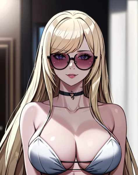 4K, Masterpiece,deep depth of field,highres, absurdres,natural volumetric lighting and best shadows, deep depth of field, sharp focus, soft delicate beautiful attractive face,vandread,blonde Nadia with sunglasses and a choker , vandread drawing style, <lora:Dita:0.25> <lora:Nadia:0.35> <lora:zeronis:1>
