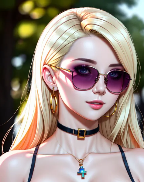 4K, Masterpiece, highres, absurdres,natural volumetric lighting and best shadows, deep depth of field, sharp focus, soft delicate beautiful attractive face,vandread,blonde Nadia with sunglasses and a choker , vandread drawing style, <lora:Dita:0.25> <lora:Nadia:0.35> <lora:zeronis:1>