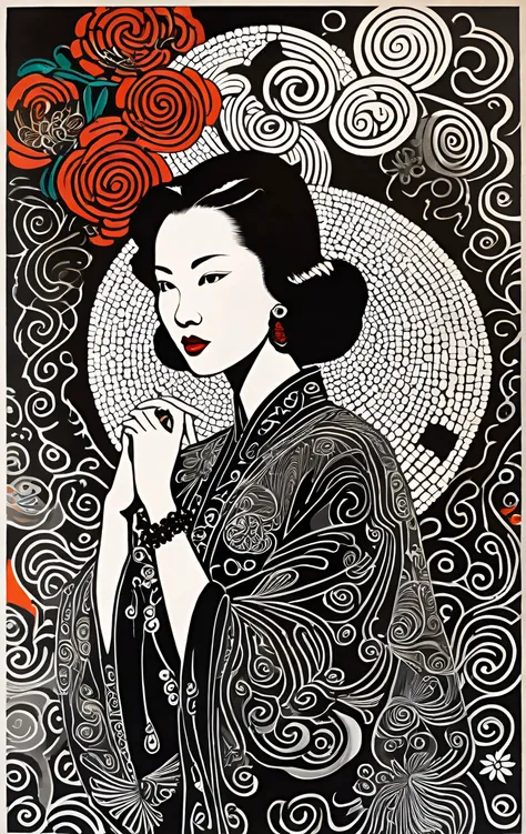 beadwork, Psychedelic style, Vibrant colors, swirling patterns, abstract forms, surreal, trippy,, Film noir style, Monochrome, high contrast, dramatic shadows, 1940s style, mysterious, cinematic,, Minimalist color guide, Gongbi (meticulous Chinese painting),, 1 perfect pretty girl, 