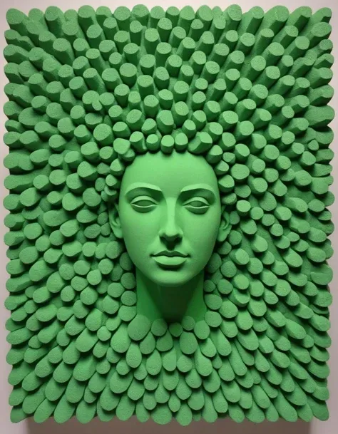 greenteam, Foam sculpture, human form, textured surface, surrealist art, inspired by A.J. Casson's playful creations