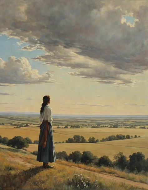 (By and Large:0.0) A panorama of a vast, open landscape, representing a broad or general perspective. A wide brush to create sweeping strokes, capturing the vastness of the landscape, Candle Beside Portrait
