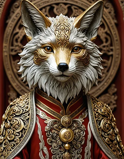 Huli Jing (Chinese Fox Spirit), (hyperrealistic facial features:1.3), Architectural detail, intricate design, historic craftsmanship, ornate patterns, visual focus