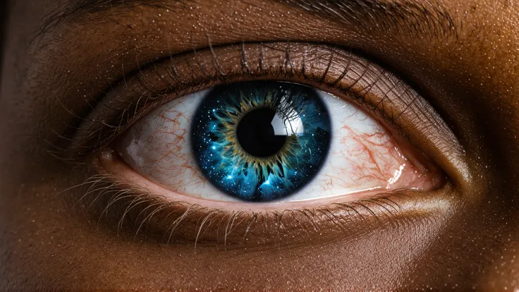 photo,black skin,human eye, high detail,sharp,(galaxy iris:1.2)