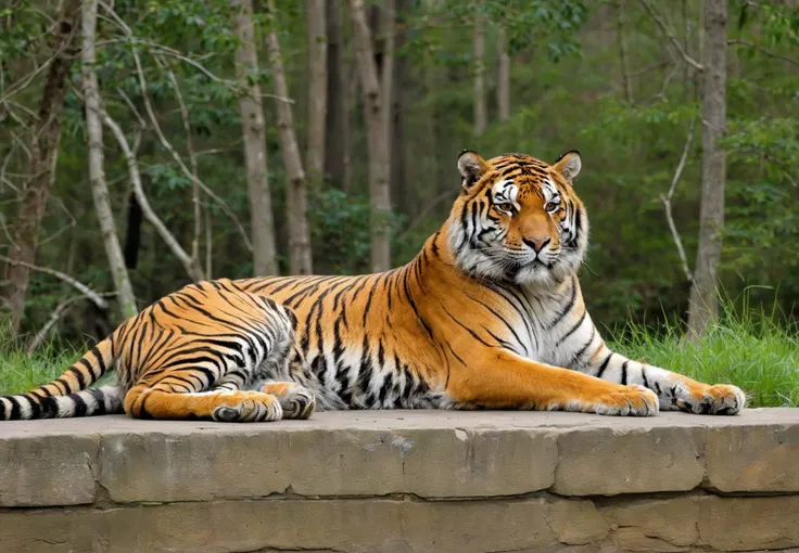 masterpiece, high quality, a girl sitting by herself in front of a big tiger