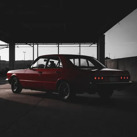 dramatic photo of a car, black and red, Silhouette