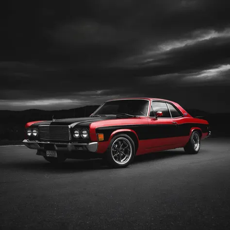 dramatic photo of a car, black and red