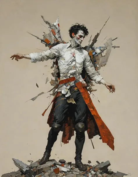 action pose ,photography in the style of detailed hyperrealism, fantasy ,creature,Nicolas de Stael,Egon Schiele ,Ellen Jewett , hyper detailed,intricate, poster,artstation<lora:xl_more_art-full_v1:0.3>