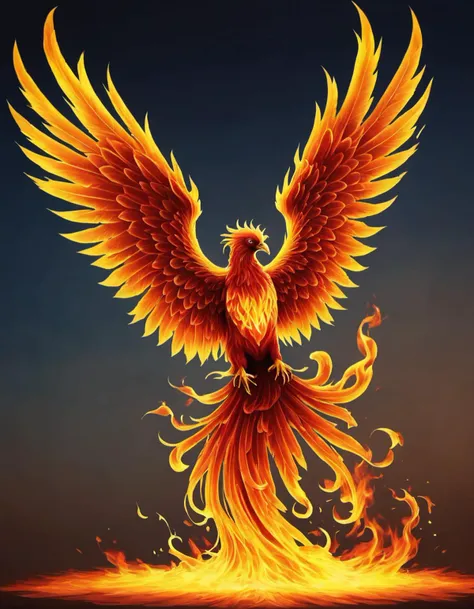 A fiery phoenix, reborn from flames, symbolizing rebirth and renewal.