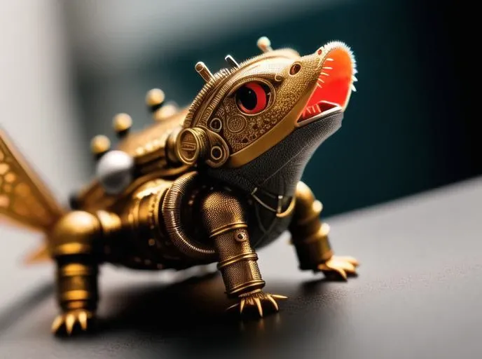 a cute axolotl made out of metal, (cyborg:1.1), ([tail | detailed wire]:1.3), (intricate details), hdr, (intricate details, hyperdetailed:1.2), cinematic shot, vignette, centered