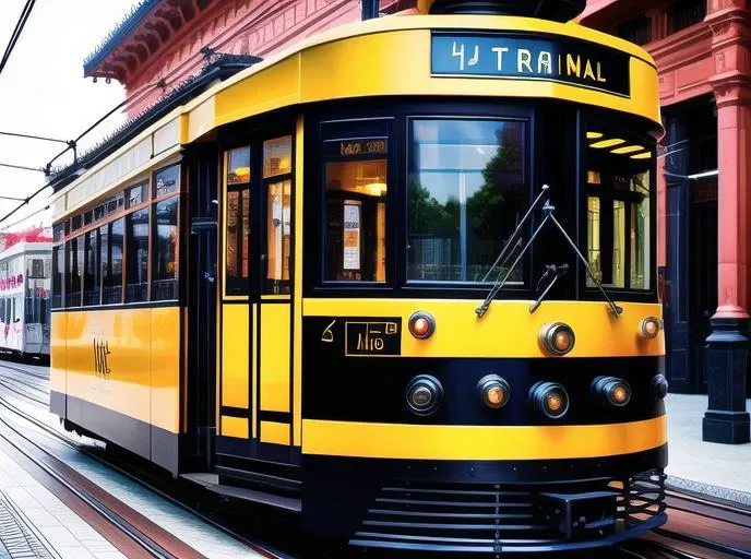 a cute tram made out of metal, (cyborg:1.1), ([tail | detailed wire]:1.3), (intricate details), hdr, (intricate details, hyperdetailed:1.2), cinematic shot, vignette, centered