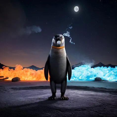 (full body:1.2), (Smokeanywhere:1.4), a close-up photo of the penguinTB1 at night, moon light background, city, 4k, high detail, perfect picture, high contrast, epic cinematic, soft studio lights, rim light, absurd, amazing, funny, itricate, hyper detailed, ultra realistic, soft colors, 8K