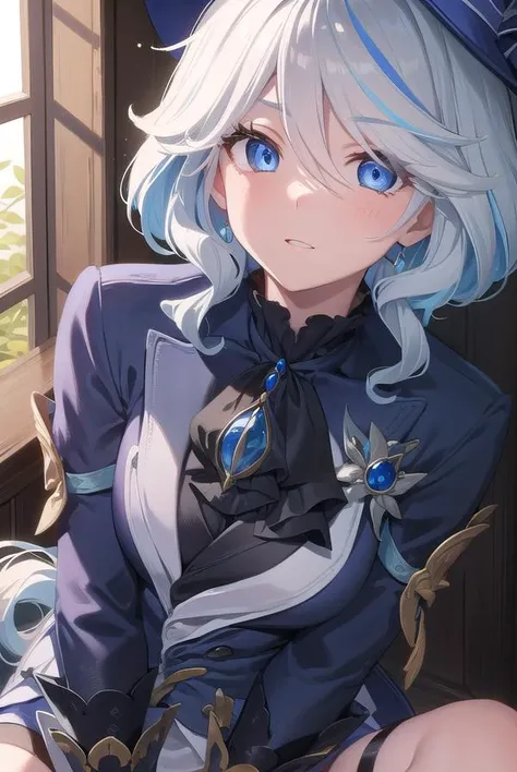 furina, <lyco:furina-lyco-nochekaiser:1>,
furina, blue eyes, blue hair, cowlick, ahoge, hair over one eye, light blue hair, short hair,
BREAK asymmetrical gloves, black gloves, frills, gloves, half gloves, hat, shorts, tailcoat, thigh strap, top hat, white gloves, white shorts,
BREAK looking at viewer,
BREAK indoors,
BREAK <lyco:GoodHands-beta2:1>, (masterpiece:1.2), best quality, high resolution, unity 8k wallpaper, (illustration:0.8), (beautiful detailed eyes:1.6), extremely detailed face, perfect lighting, extremely detailed CG, (perfect hands, perfect anatomy),