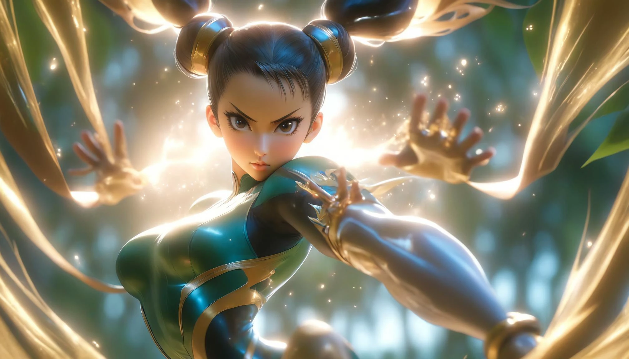 <lora:tranzp-sdxl:0.5>, tranzp, tranzp style, from afar, full body, grass, indoors, dark, leaning back, <lora:chun li:0.5>, Chun-Li, :o,, very thin waist, <lora:SDXL_MassiveCowsLoRA_v1:0.1> breasts, cleavage, slim body,, (8k, masterpiece, best quality, ultra-detailed), (an extremely delicate and beautiful)kawaii, cute, very big eyes, Aesthetic Anime Eyes, small face, large breasts, cinematic lighting, , Intricate, High Detail, Sharp focus, dramatic, masterpiece, best quality, ultra-detailed,