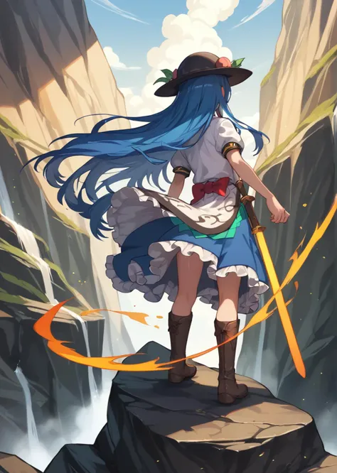 score 9, score 8 up, score 7 up, rating safe,
detailed background,
<lora:tenshi.pony:1>,
tenshi,
shiny skin,
standing on rock,