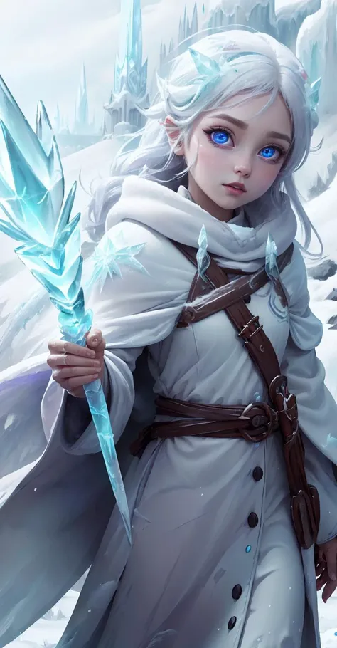 (8k, masterpiece, best quality, high resolution), fantasy,
cute face, kawaii, cute, very big eyes, Aesthetic Anime Eyes, small face,
white mage robe, mage staff,
1girl, solo,
<lora:FrostRaceTech-20:1> frostracetech, cryogenic,
(blizzard, snowstorm),