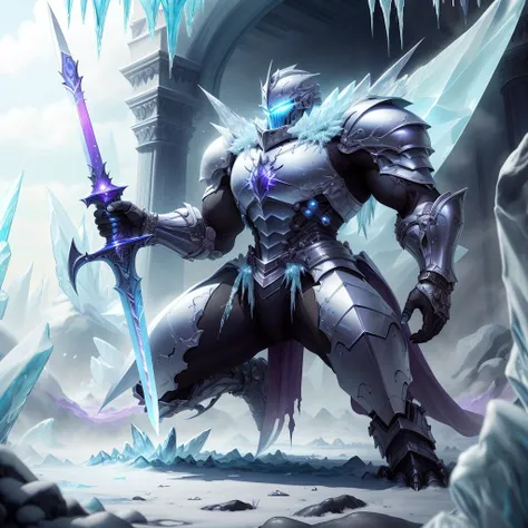 <lora:FrostRaceTech-20:1>,FrostRaceTech,cryogenic ,knight holding an claymore sword ,