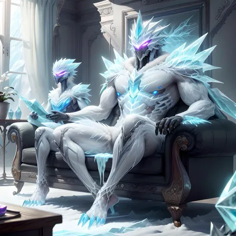 living room, <lora:FrostRaceTech-20:1>,FrostRaceTech, cryogenic , frost race.