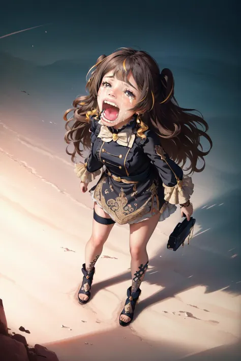 (masterpiece, best quality),  intricate details,
1girl,  <lora:KitsuneAi-AnyaMelfissa-LoCon32V1-000011:0.8> anya melfissa, long hair, brown hair, black dress,  <lora:Chopper:0.8> Chopper,  open mouth, crying,